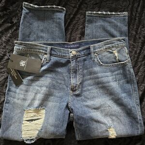NWT Rock & Republic 14 Blue Distressed Slim Boyfriend Jeans